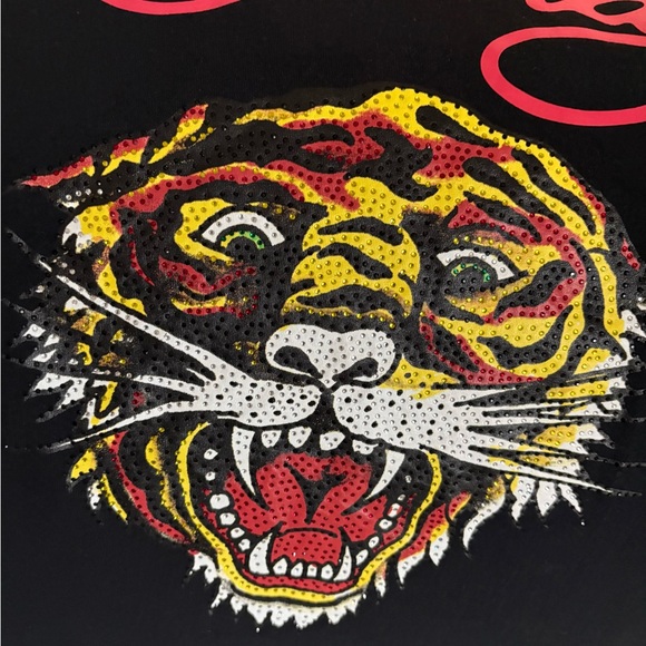 Ed Hardy Retro Rhinestone Tiger Black Tee Y2K Medium - Picture 2 of 5